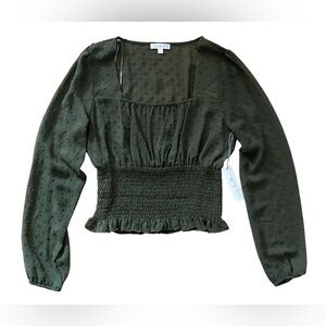 Nine Britton Dark Green Longsleeve Crop Top Blouse